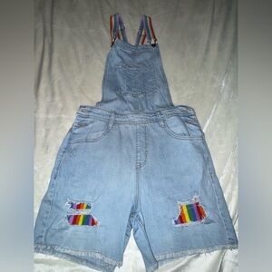 Rainbow Strap Target Denim Overalls
